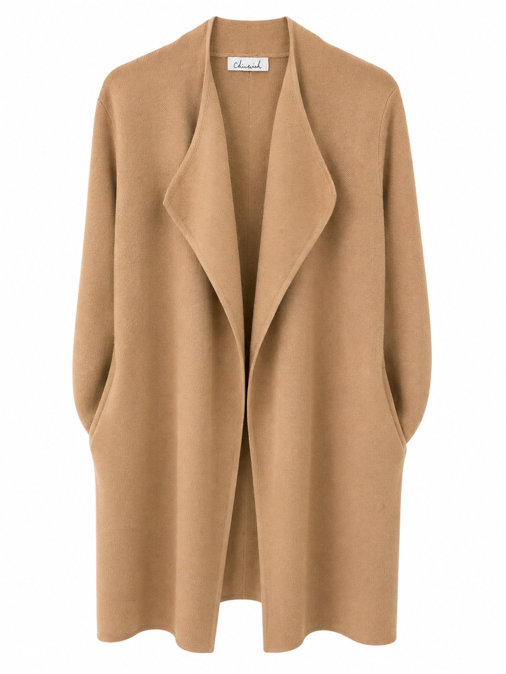 Chicwish Camel Open-Front Drape Cardigan wool blend